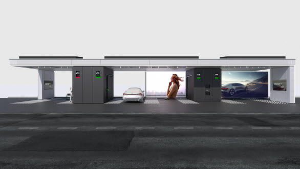 Konceptskiss för Audi charging hub i Zürich